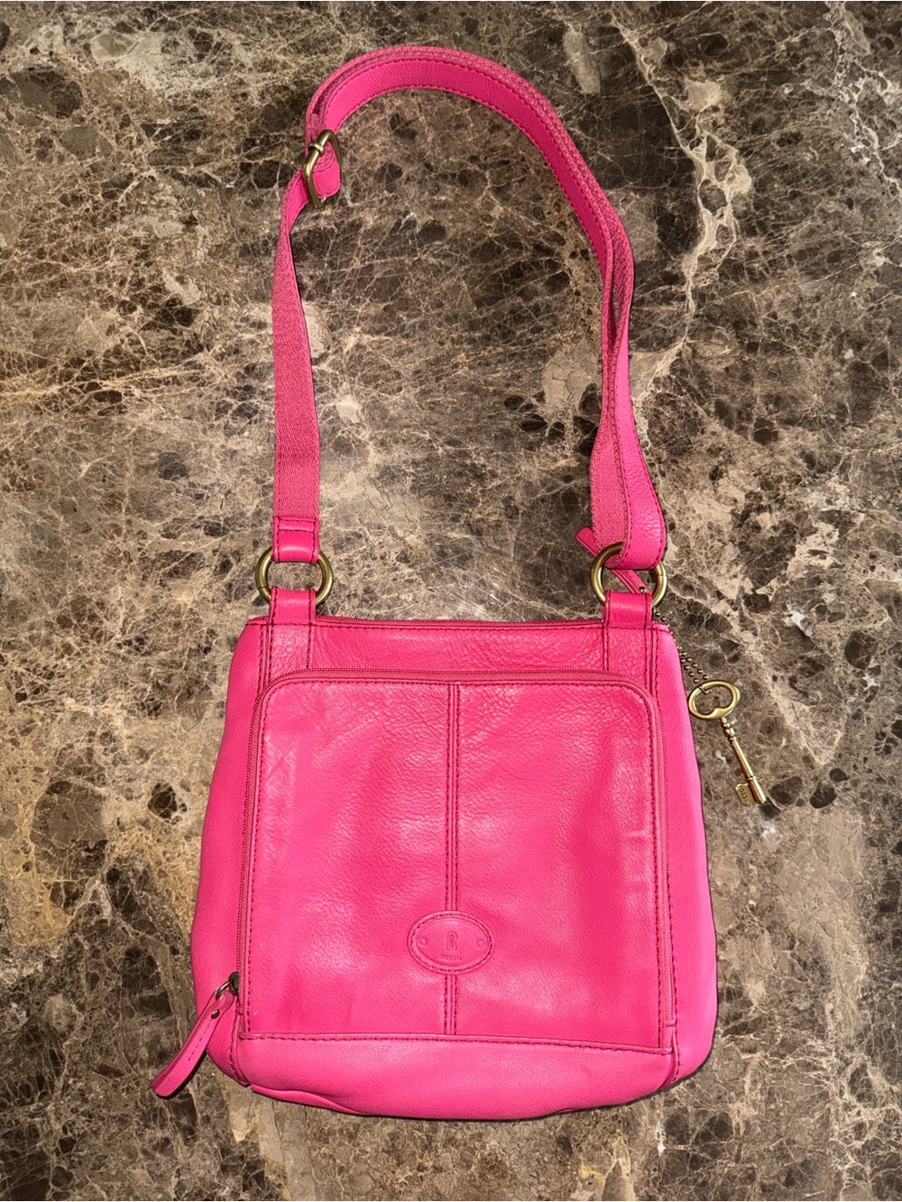 Genuine Fossil Modern Cargo Organizer in Fuchsia leather Crossbody